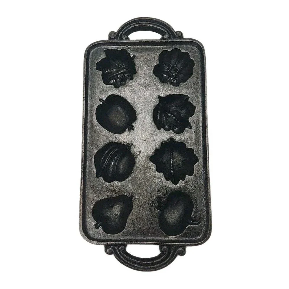 Cast Iron Fruit Leaf Mold Muffin Corn Bread Baking Pan 11.5” Heavy VTG